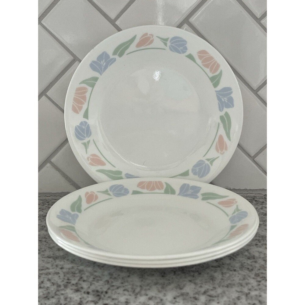 Vintage Corelle Friendship Blue Tulip Bread Butter Dessert Plates Set of 4